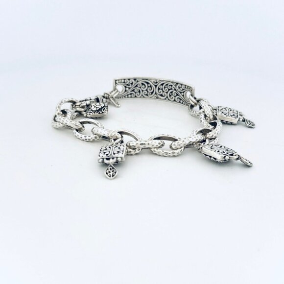 Estate Sterling Silver 925 "Blessed" Bracelet, 8” Length, Designer Sarda Scroll - Picture 3 of 10